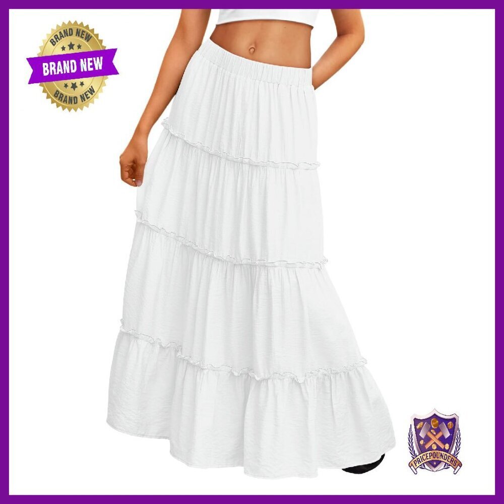 Boho Maxi Skirt with Pockets, High Waist A-Line, Rayon Blend